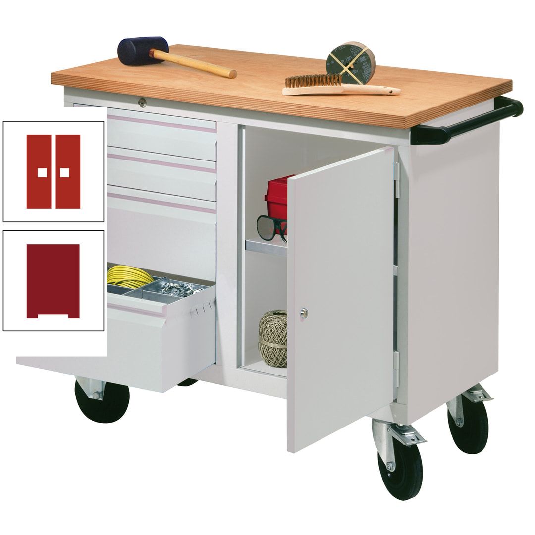 Mobile Werkbank - Werkstattwagen - 915 x 1.090 x 600 mm - 4 Schubladen und Schrankfach - anthrazitgrau
