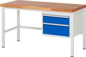 Werkbank - 2 Schubladen - Teilauszug - 150:1 / 210:1 - Höhe 840-1.040 mm - 1.500 x 700 mm - 1.250 kg - Buche - Farbe wählbar