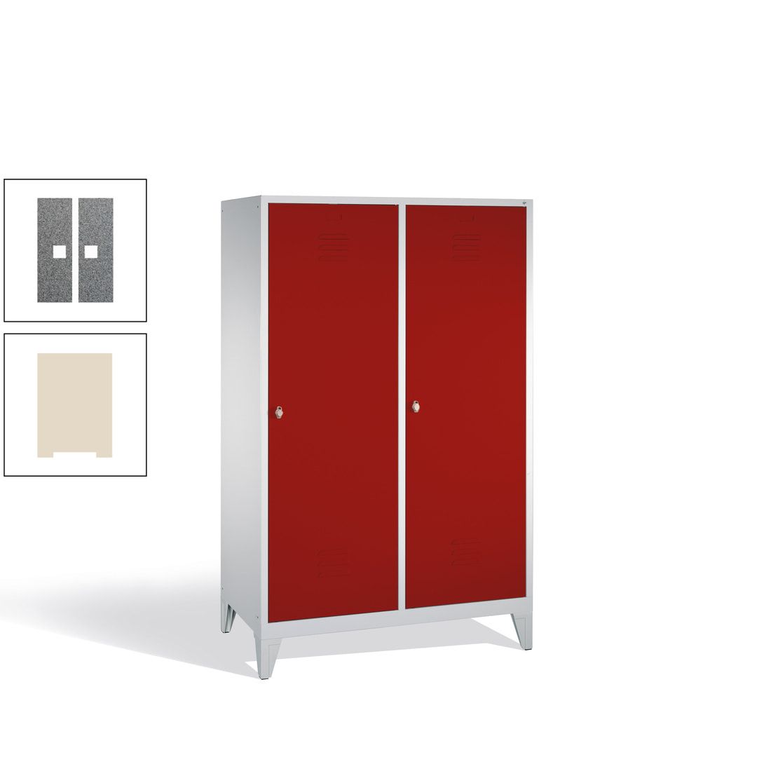 Doppel-Spind mit 2 Großtüren, Garderobenschrank mit Füßen, 4 Abteile a 300 mm, Korpus anthrazitgrau, Tür anthrazitgrau, 1.850 x 1.190 x 500 mm (HxBxT)