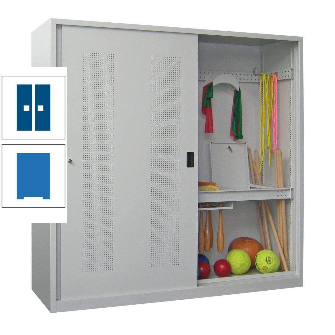 Ballschrank - Schiebetüren mit Lochfeld - Trennwand - 1.950x2.000x600 mm (HxBxT) - anthrazitgrau