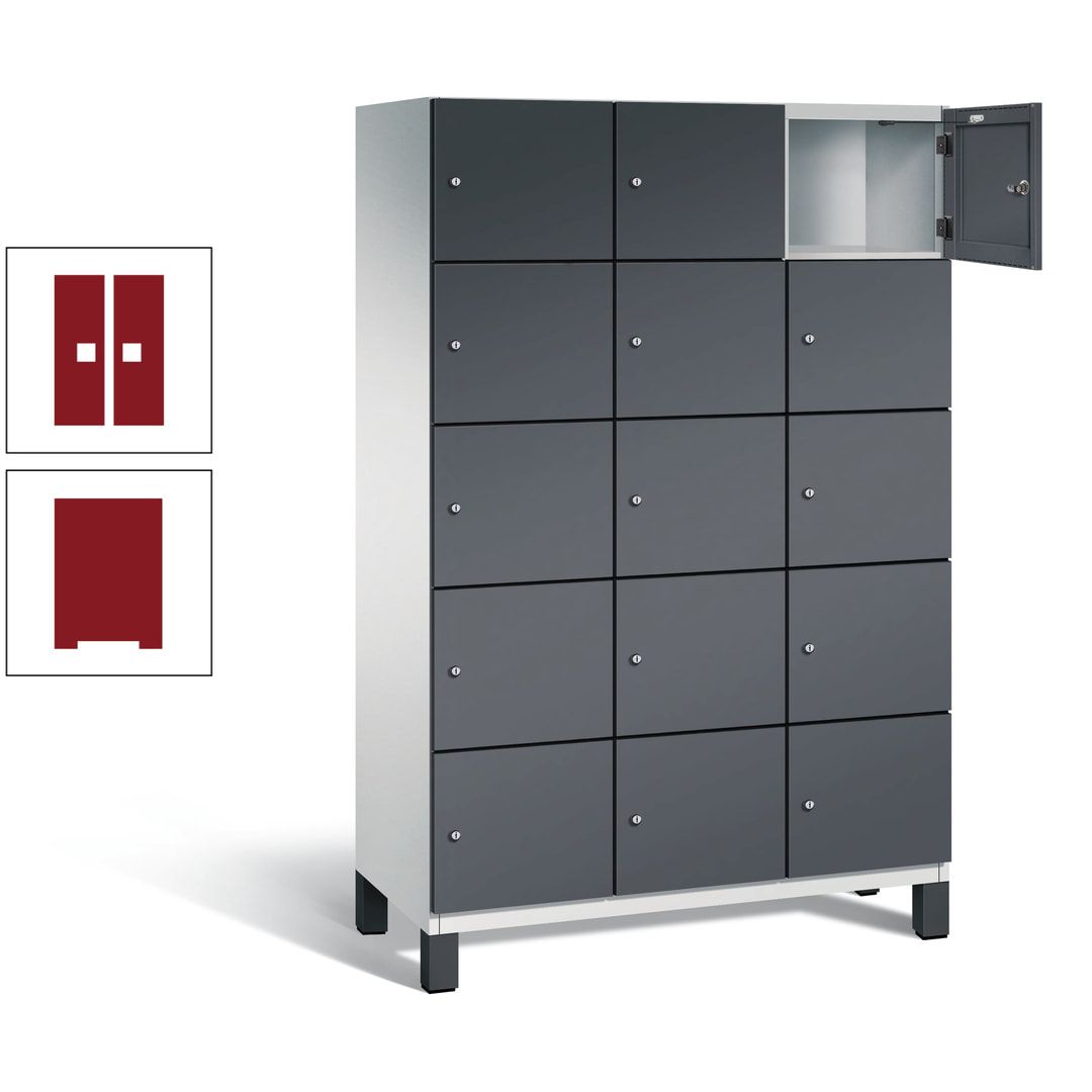 Fächerschrank, Stahlschrank, 15 Fächer, Türöffnungsbegrenzer, Füße, 1.980 x 1.200 x 525 mm (HxBxT), Korpus anthrazitgrau, Front anthrazitgrau