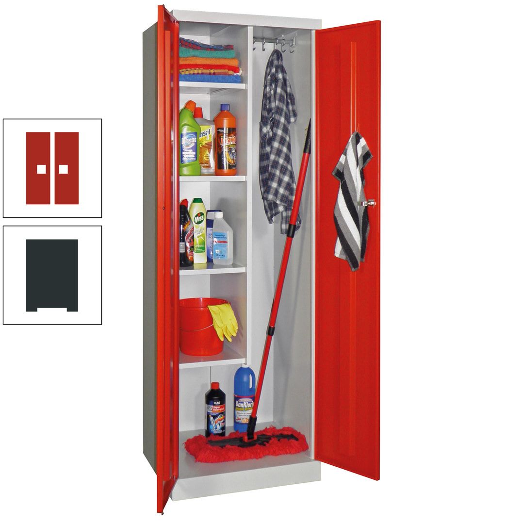 Putzschrank mit Sockel - 1 Abteil mit Trennwand - 1.800x600x500 mm (HxBxT) - Zylinderschloss - anthrazitgrau