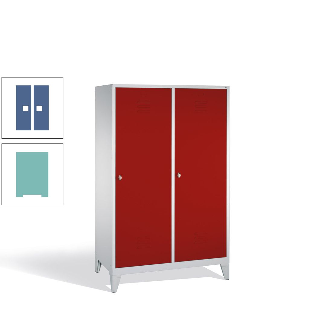 Doppel-Spind mit 2 Großtüren, Garderobenschrank mit Füßen, 4 Abteile a 300 mm, Korpus anthrazitgrau, Tür anthrazitgrau, 1.850 x 1.190 x 500 mm (HxBxT)