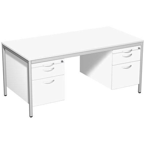 Schreibtisch 4-Fuß Eco - zwei Hängecontainer - 6 Schubfächer - abschließbar - 720 x 1.600 x 800 mm (HxBxT) - Gestell lichtgrau - Dekor Ahorn