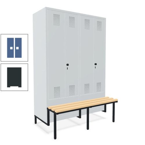 Doppel-Spind, Garderobenschrank, Buche Sitzbank integriert, 4 Abteile 300 mm, Korpus anthrazitgrau, Tür anthrazitgrau, 1.850 x 1.200 x 815 mm (HxBxT)