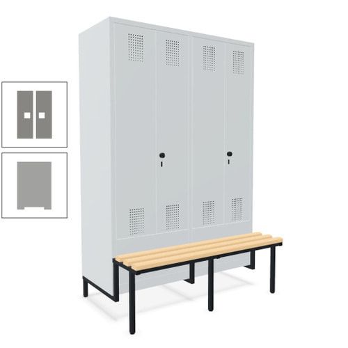 Doppel-Spind, Garderobenschrank, Buche Sitzbank integriert, 4 Abteile 300 mm, Korpus anthrazitgrau, Tür anthrazitgrau, 1.850 x 1.200 x 815 mm (HxBxT)