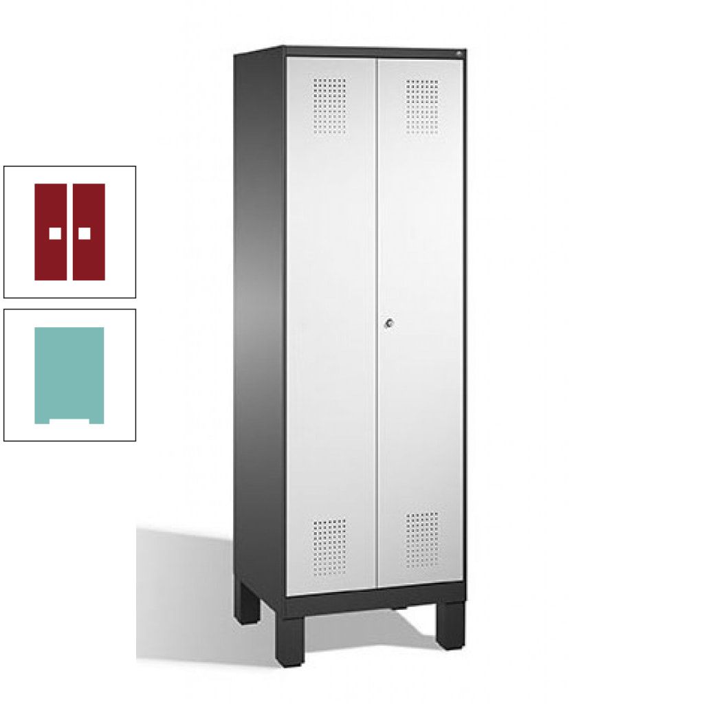 Doppel-Spind, Doppeltüren, Garderobenschrank mit Füßen, 2 Abteile a 300 mm, Korpus anthrazitgrau, Tür anthrazitgrau, 1.850 x 600 x 500 mm (HxBxT)