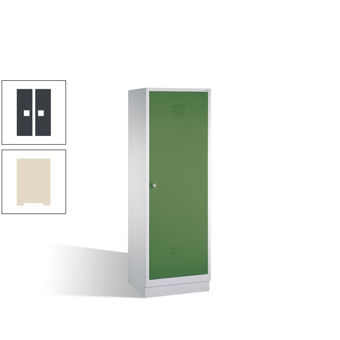 Doppel-Spind mit Großtür, Garderobenschrank mit Sockel, 2 Abteile a 300 mm, Korpus anthrazitgrau, Tür anthrazitgrau, 1.800 x 610 x 500 mm (HxBxT)