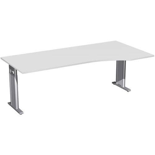 Eckschreibtisch, Ecke rechts, Füße einseitig verkürzt, C-Fuß Pro, höhenverstellbar, 680-820 x 1.600 x 1.000 mm (HxBxT), Gestell silber, Dekor Ahorn