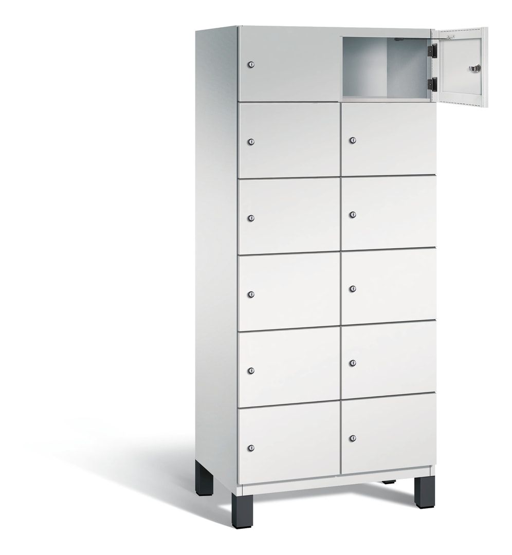 Fächerschrank, Stahlschrank, 12 Fächer, Türöffnungsbegrenzer, Füße, 1.980 x 800 x 525 mm (HxBxT), Korpus anthrazitgrau, Front anthrazitgrau