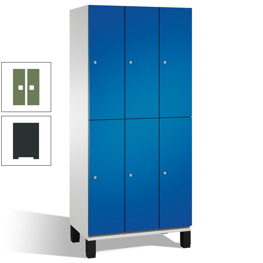 Fächerschrank, Stahlschrank, doppelstöckig, 6 Fächer, Füße, Korpus anthrazitgrau, Tür anthrazitgrau, 1.980 x 900 x 525 mm (HxBxT)