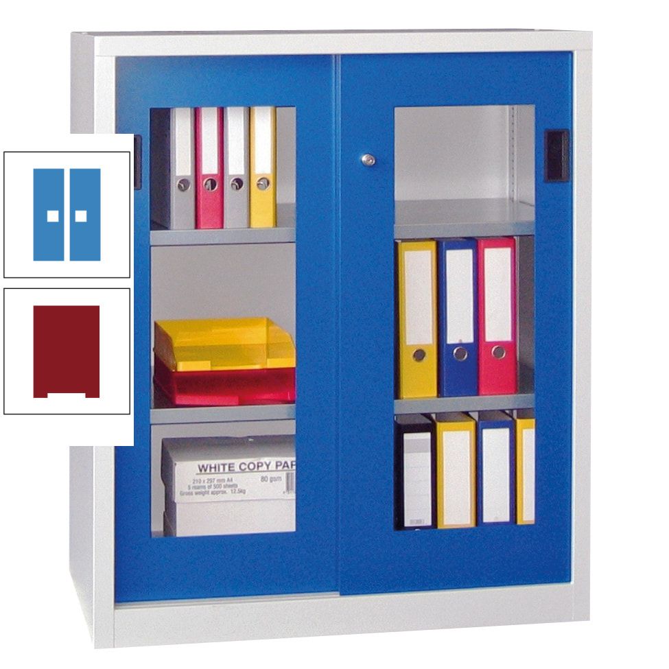 Schiebetürenschrank - Sichtfenstertüren - 1.000x1.000x400 mm (HxBxT) - 2 Böden, gepulvert - Zylinderschloss - anthrazitgrau