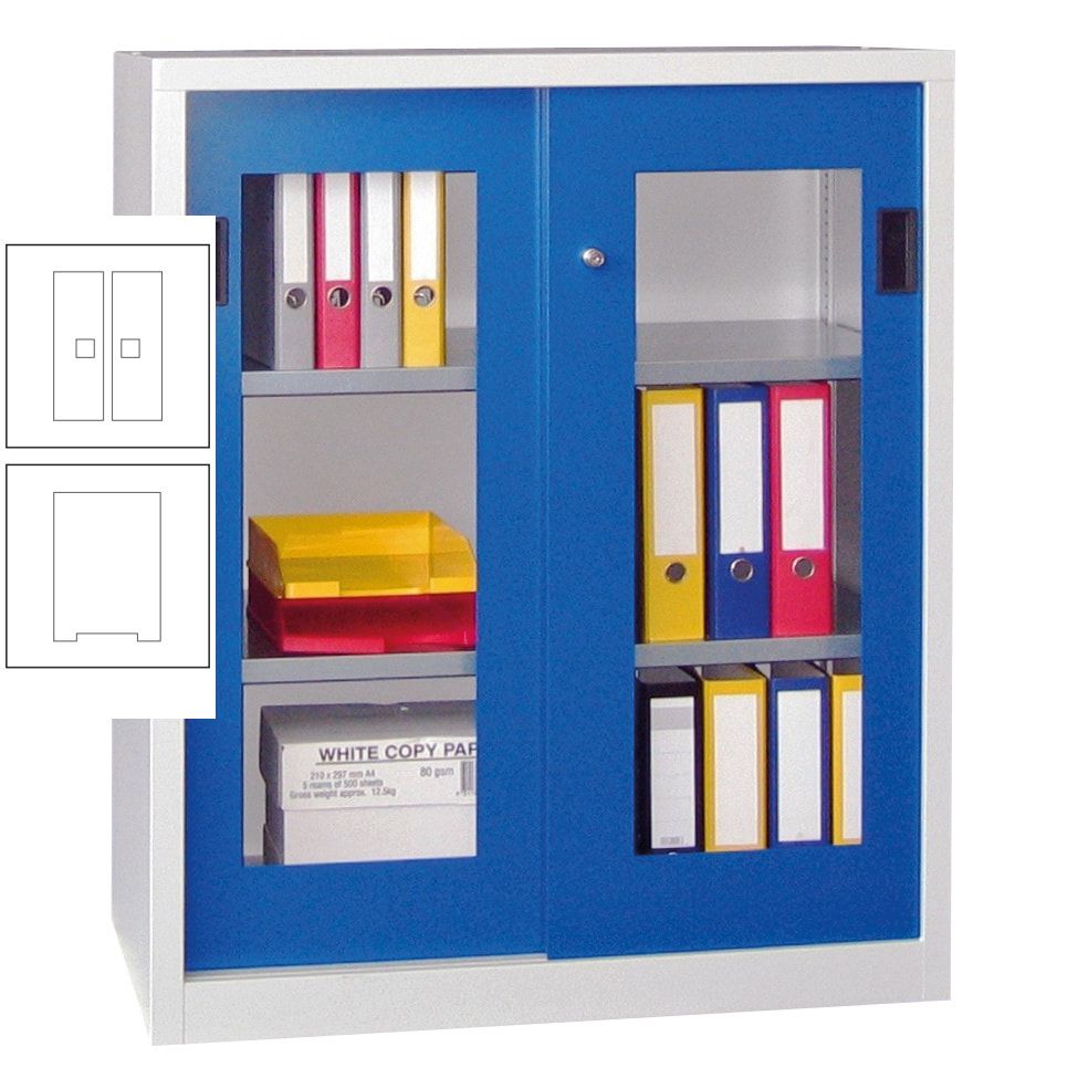 Schiebetürenschrank - Sichtfenstertüren - 1.000x1.000x400 mm (HxBxT) - 2 Böden, gepulvert - Zylinderschloss - anthrazitgrau
