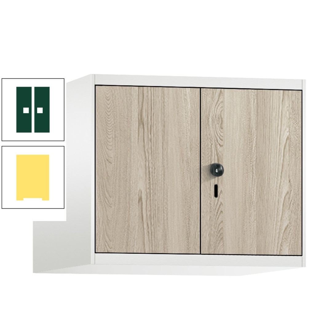 Aufsatzschrank, Schrankaufsatz, Türen paarweise, 2 Fächer a 300 mm, Farbe Pastellgelb, Tür anthrazitgrau , 500 x 600 x 500 mm (HxBxT)