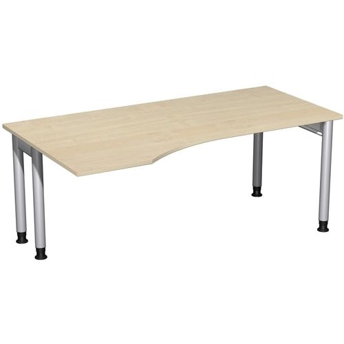 Eckschreibtisch, Ecke links, Füße einseitig verkürzt, 4-Fuß Pro, höhenverstellbar, 680-800 x 1.600 x 1.000 mm (HxBxT), Dekor Ahorn