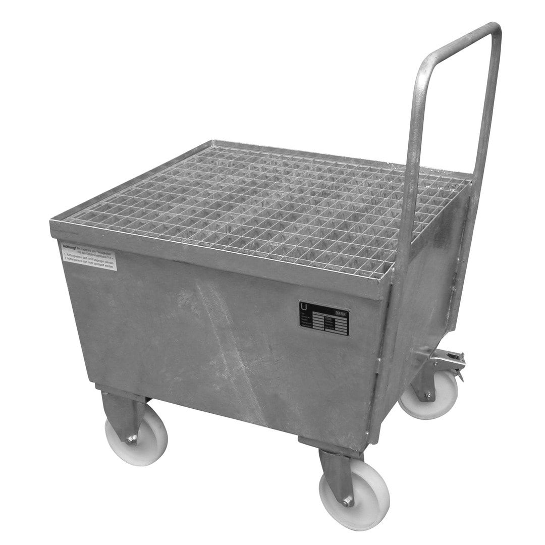 Auffangwanne - 215 l - für 1 x 200-l-Fass - Rollen - Griff - feuerrot
