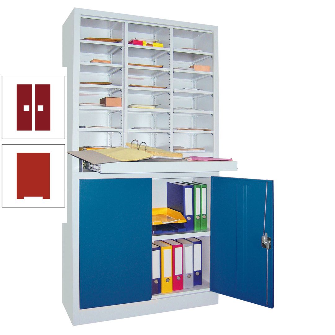 Aktenschrank - Büroschrank mit Sortierstation - 18 Fächer Ordnungsregal - Ausziehboden - 1.950 x 1.000 x 400 mm (HxBxT) - anthrazitgrau