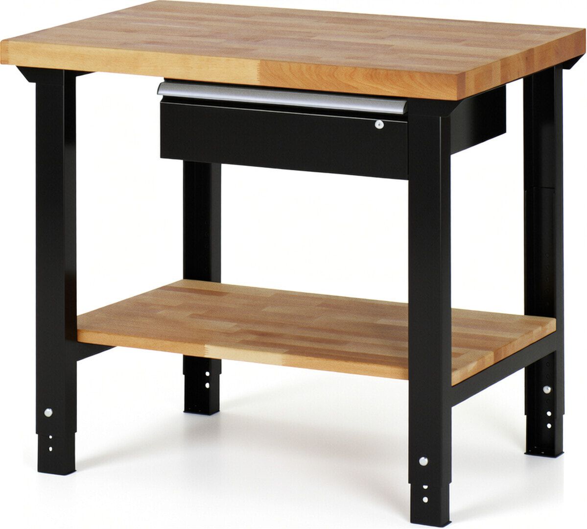 Werkbank mit Ablage - 1 Schublade - 150:1 - höhenverstellbar 790 - 1.140 mm - 1.000 x 700 mm (BxT) - 750 kg - Buche - Anthrazitgrau