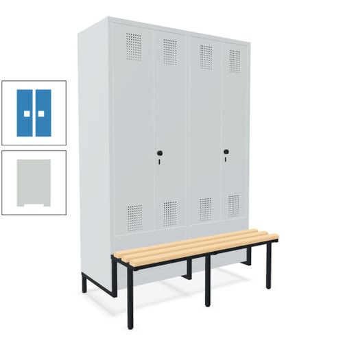 Doppel-Spind, Garderobenschrank, Buche Sitzbank integriert, 4 Abteile 300 mm, Korpus anthrazitgrau, Tür anthrazitgrau, 1.850 x 1.200 x 815 mm (HxBxT)