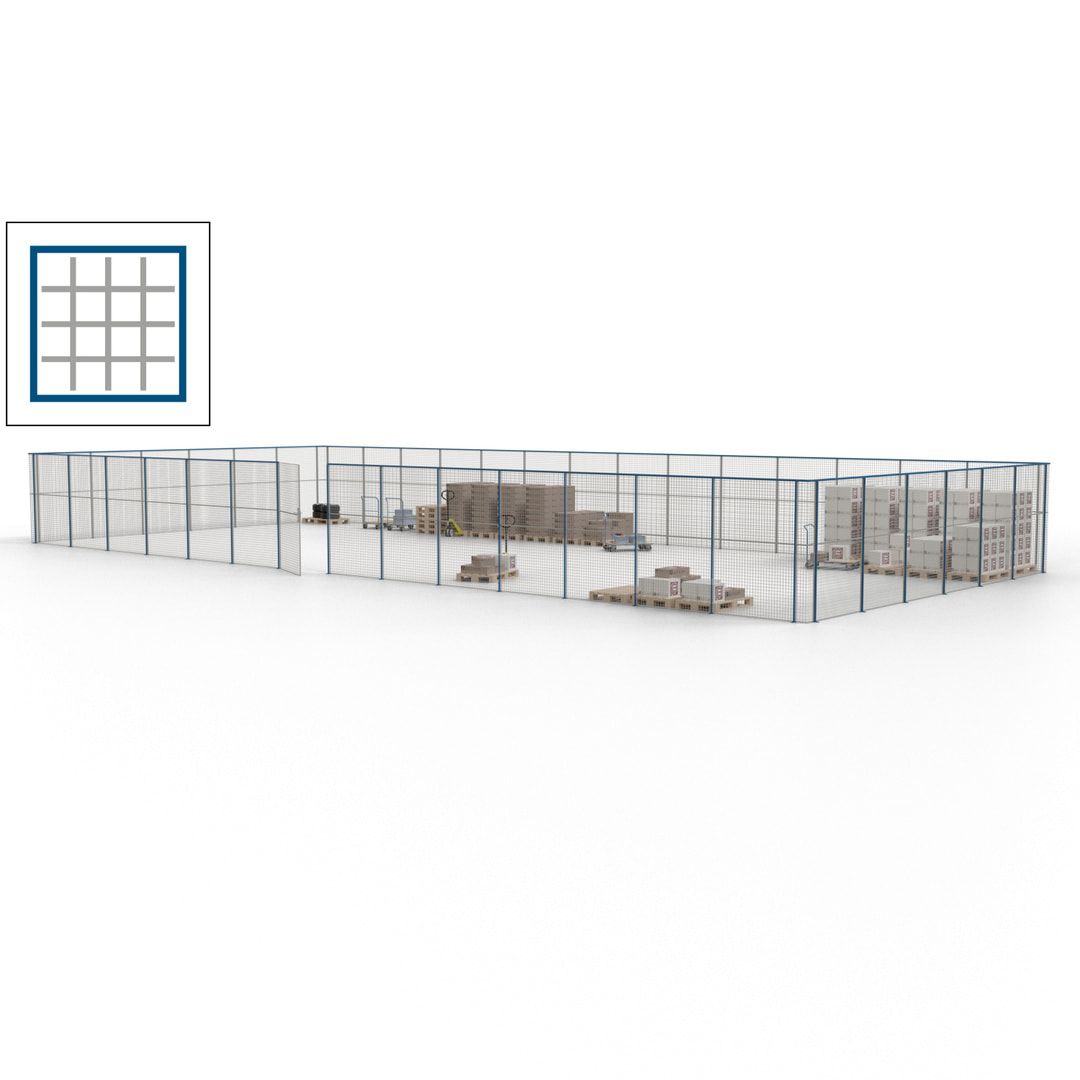 Maschinen Schutzgitter - Hallentrennwand - Sicherheitszaun - Tür - 60 m - 2.200 x 21.400 x 9.400 mm (HxBxT) - enzianblau