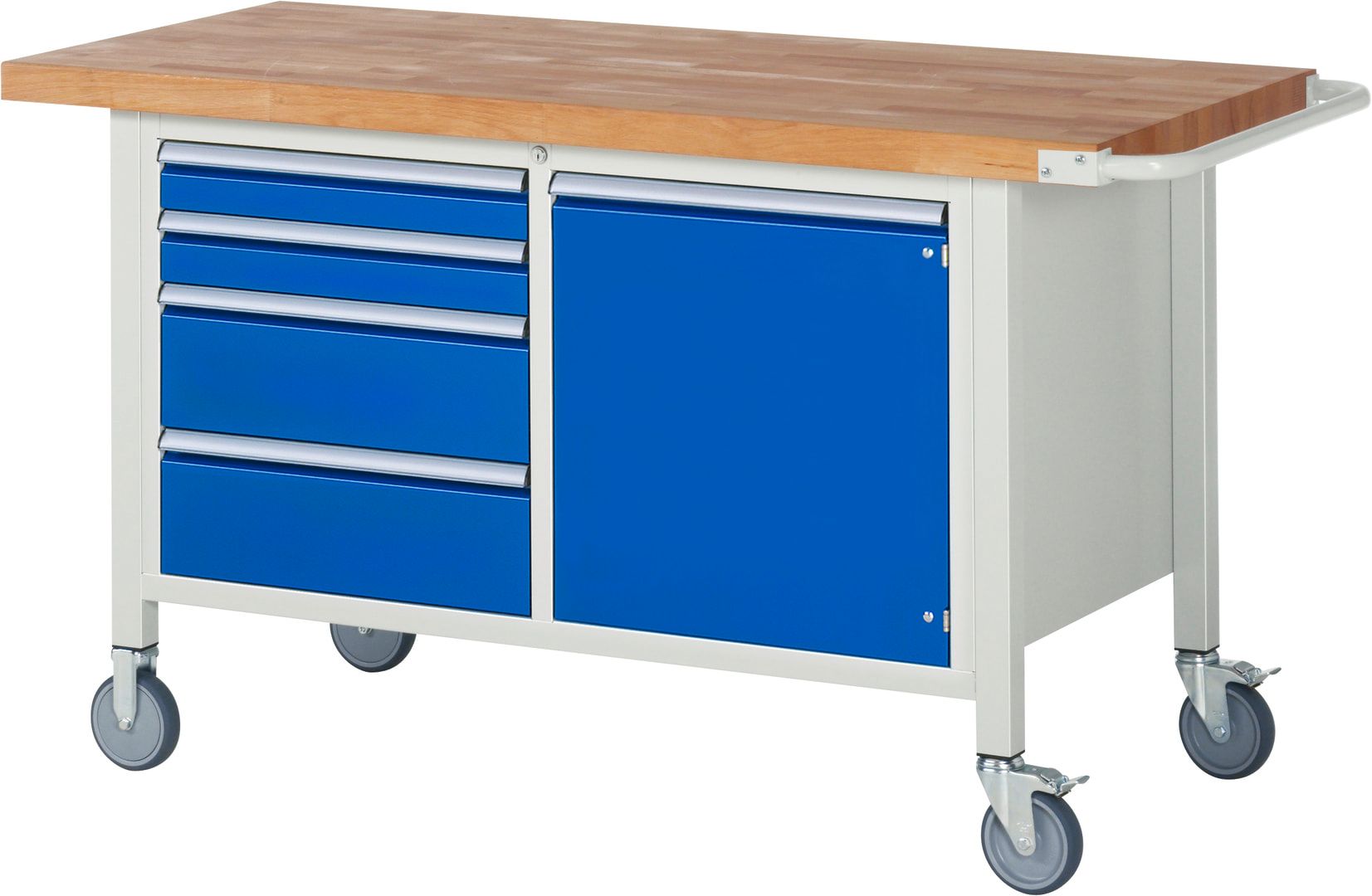 Mobile Werkbank, Schrank - 4 Schubladen - Teilauszug - 90:2 / 180:2 - 880 x 1.500 x 700 mm (HxBxT) - 450 kg - Buche - Anthrazitgrau