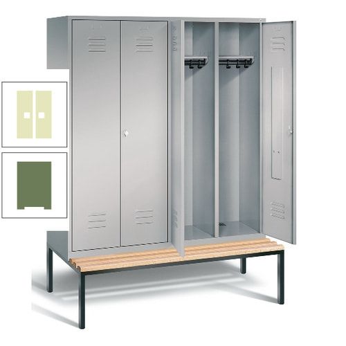 Doppel-Spindschrank, Buche Sitzbank untergebaut, 4 Abteile a 400 mm, Korpus lichtgrau, Tür anthrazitgrau, 2.090 x 1.590 x 815 mm (HxBxT)