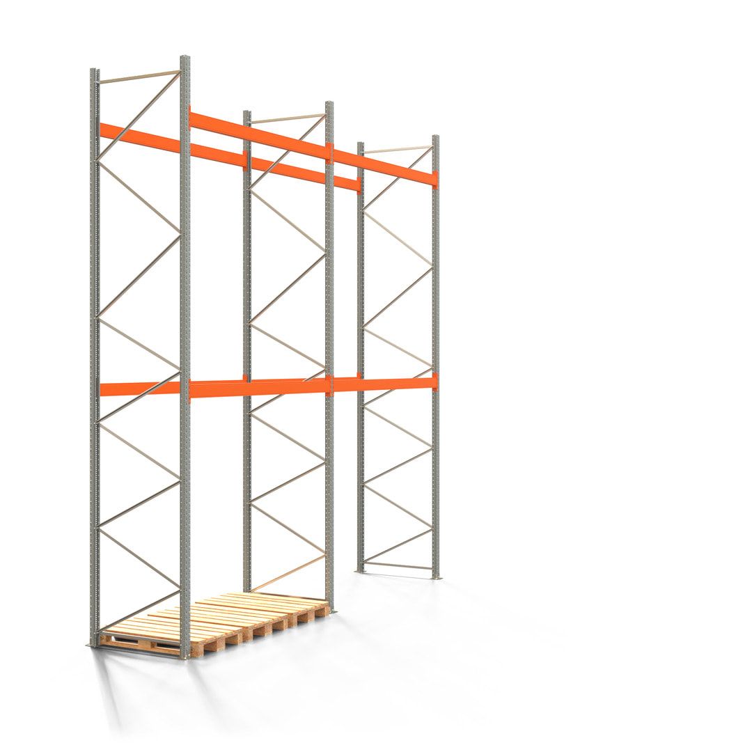 Palettenregal ARTUS - 3 Ebenen - Fachlast 3.000 kg - 5.500 x 11.225 x 1.100 mm (HxBxT) - 4 Felder - Schwerlastregal
