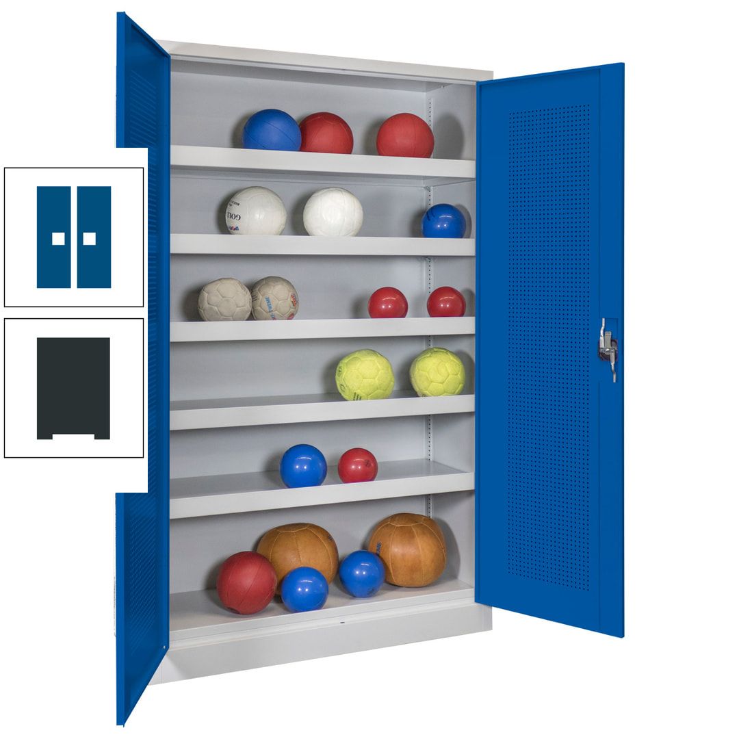 Ballschrank - Lochfeldtüren - 5 Böden - 1.950x1.200x500 mm (HxBxT) - anthrazitgrau