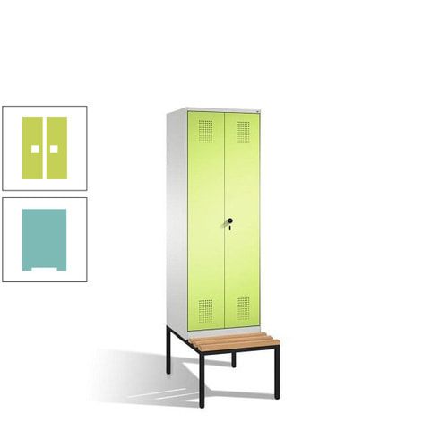 Doppel-Spind, Garderobenschrank, Buche Sitzbank untergebaut, 2 Abteile a 300 mm, Korpus anthrazitgrau, Tür anthrazitgrau, 2.090 x 600 x 815 mm (HxBxT)