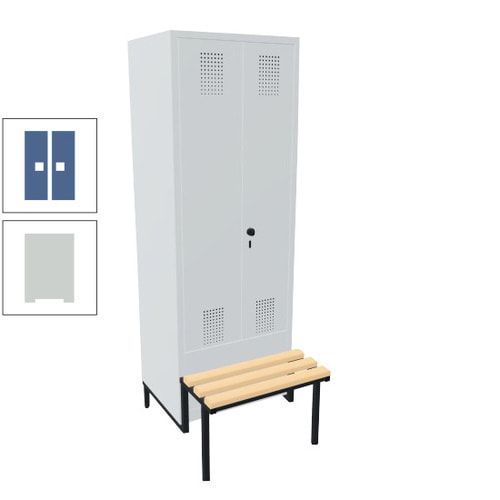 Doppel-Spind, Garderobenschrank, Buche Sitzbank integriert, 2 Abteile a 400 mm, Korpus anthrazitgrau, Tür anthrazitgrau, 1.850 x 800 x 815 mm (HxBxT)