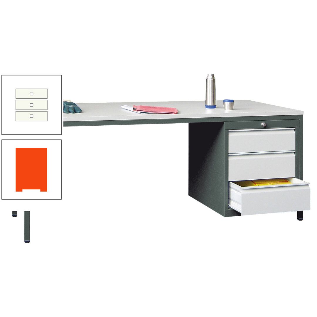 Meisterschreibtisch - 3 Schubladen 150 / 175 mm - 720 x 1.700 x 800 mm (HxBxT) - anthrazitgrau