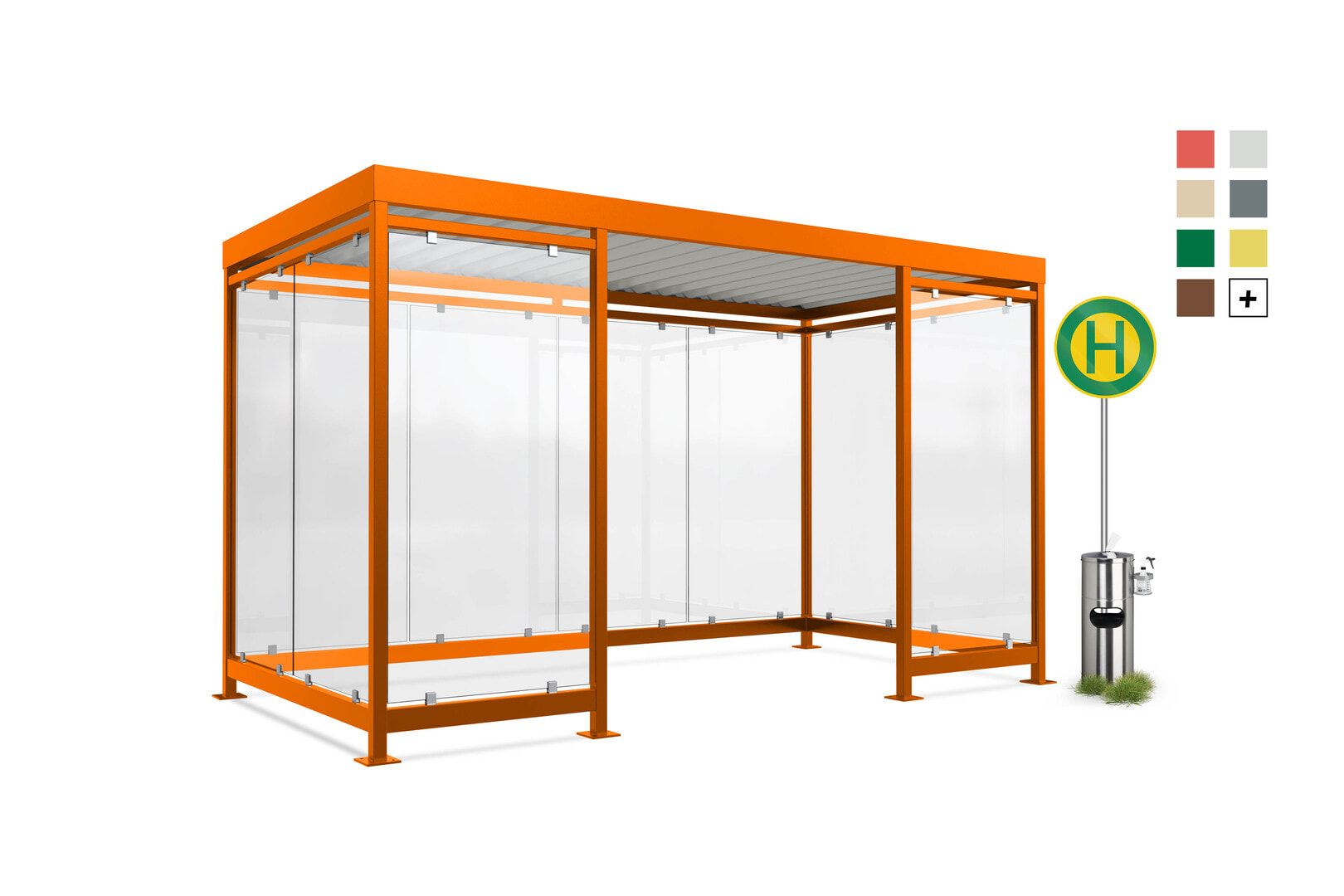 Raucherunterstand, Bausatz, Fahrgastunterstand, Bushaltestelle, 12-13 Personen, 2.510 x 4.195 x 2.165 mm (HxBxT), 10 Wände, Maigrün