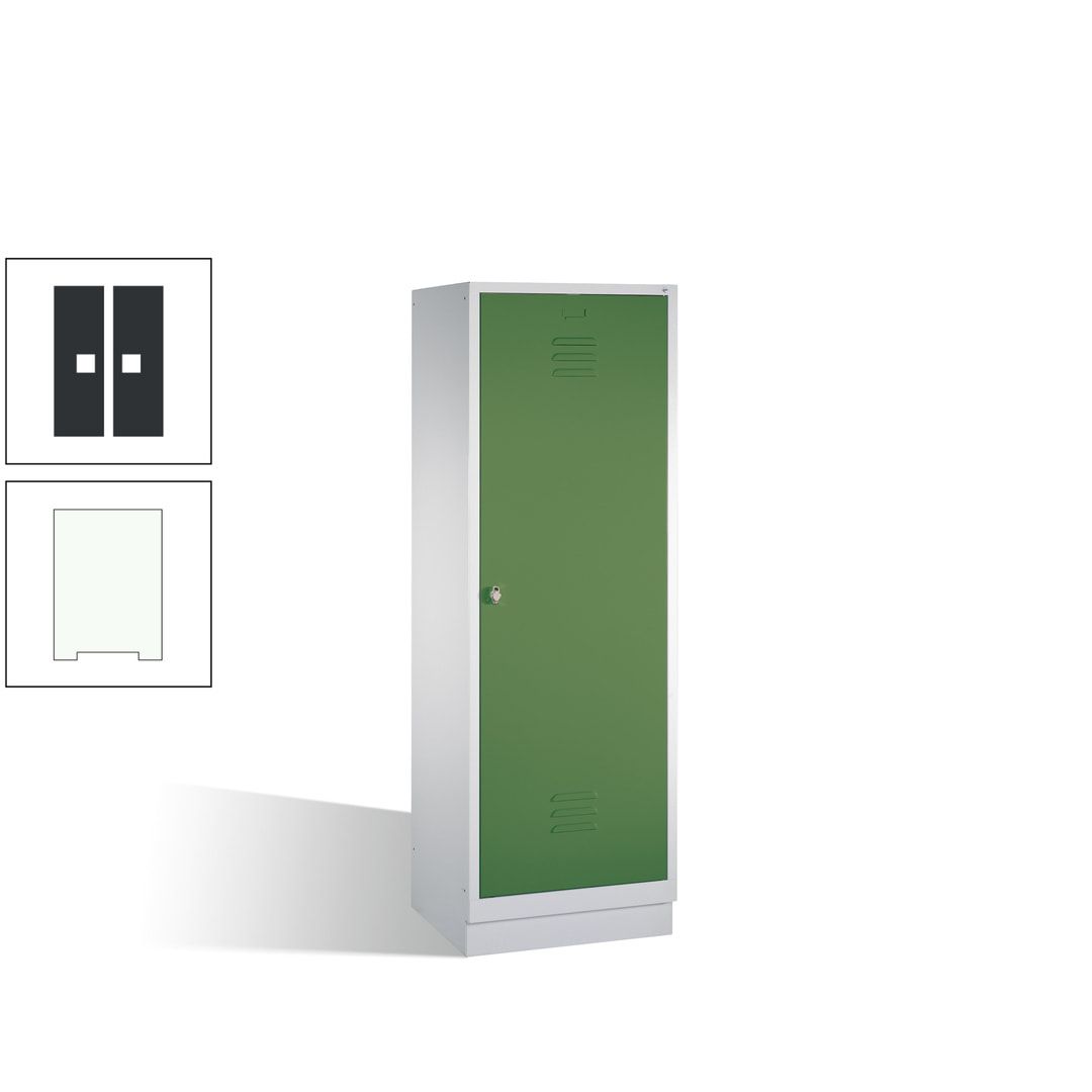 Doppel-Spind mit Großtür, Garderobenschrank mit Sockel, 2 Abteile a 300 mm, Korpus anthrazitgrau, Tür anthrazitgrau, 1.800 x 610 x 500 mm (HxBxT)