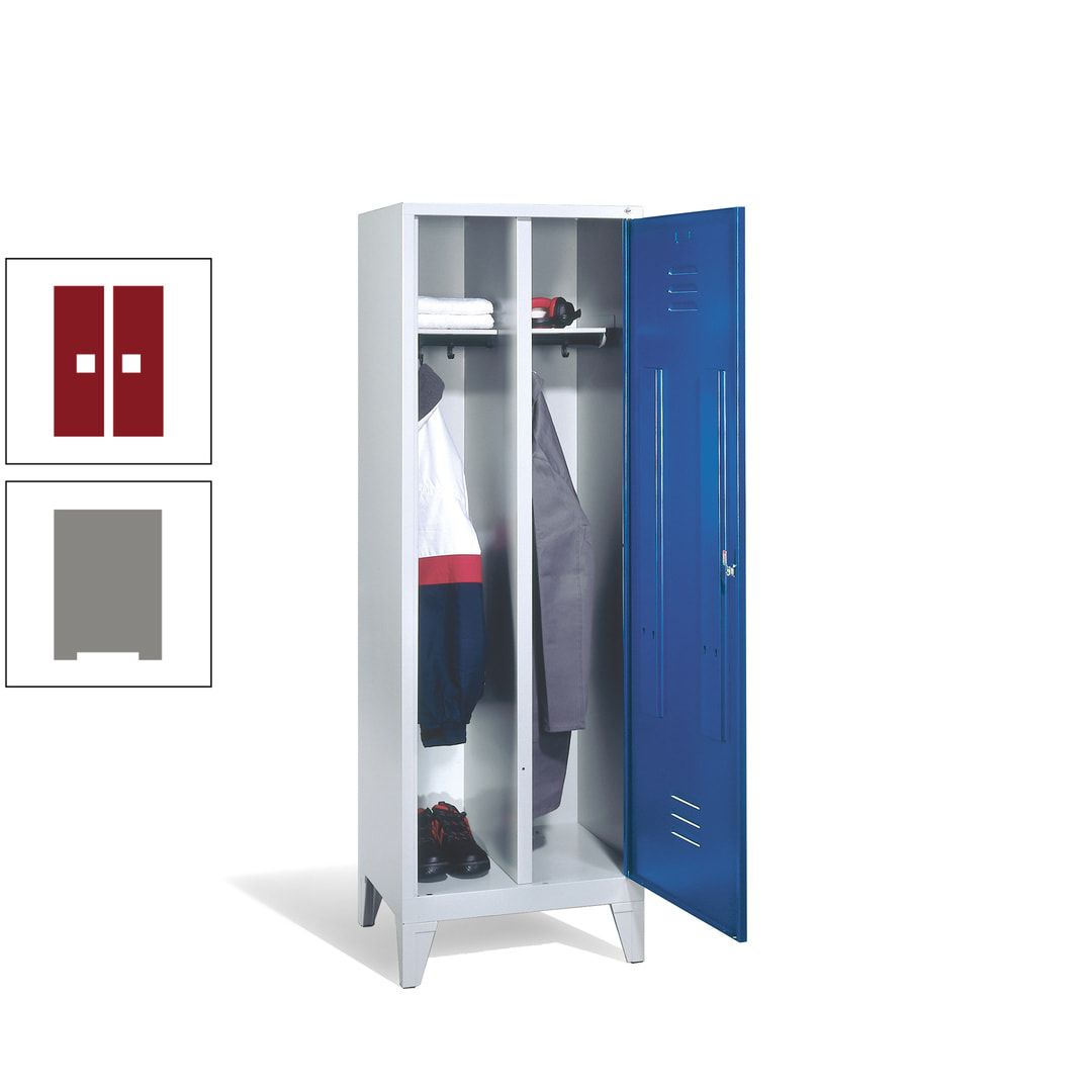Doppel-Spind mit Großtür, Garderobenschrank mit Füßen, 2 Abteile a 300 mm, Korpus anthrazitgrau, Tür anthrazitgrau, 1.850 x 610 x 500 mm (HxBxT)