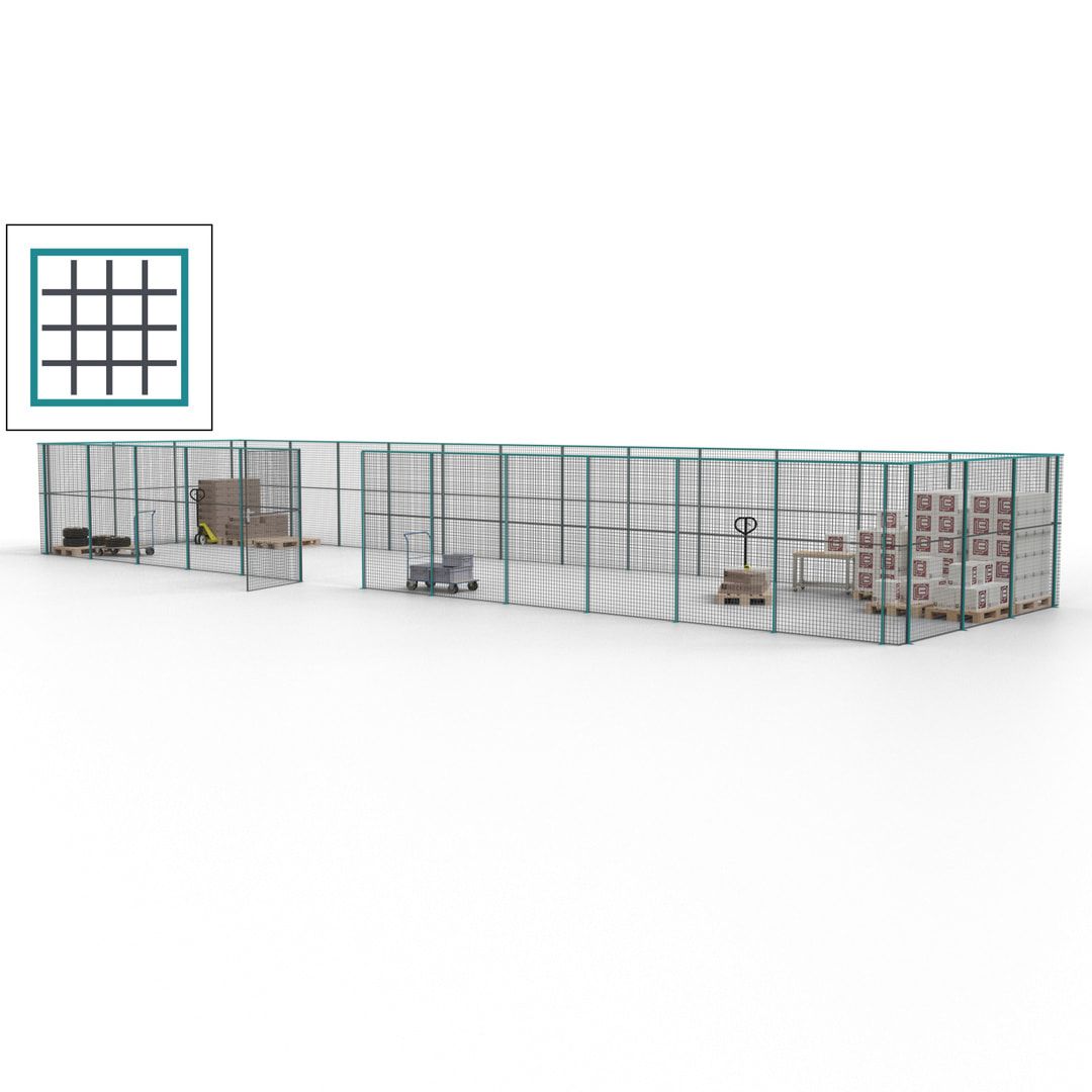 Maschinen Schutzgitter - Hallentrennwand - Sicherheitszaun - Tür - 45 m - 2.200 x 18.400 x 4.900 mm (HxBxT) - enzianblau