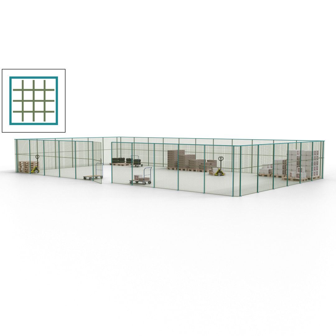 Maschinen Schutzgitter - Hallentrennwand - Sicherheitszaun - Tür - 51 m - 2.200 x 16.900 x 9.400 mm (HxBxT) - enzianblau