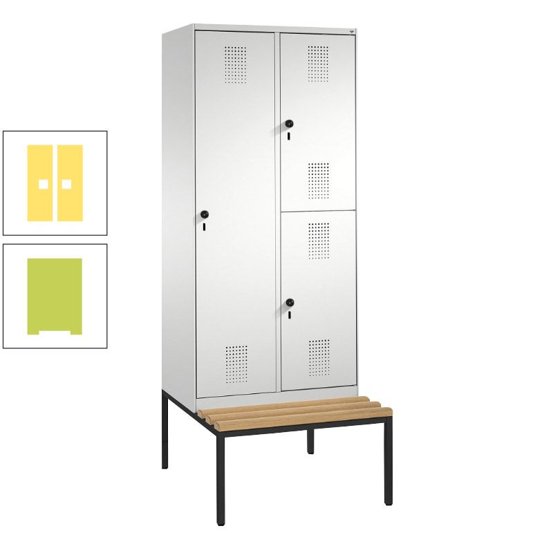 Garderobenschrank, Spind ein- und doppelstöckig Sitzbank, 2 Abteile, 3 Fächer, 2.090 x 800 x 500 mm (HxBxT), Front anthrazitgrau, Korpus anthrazitgrau