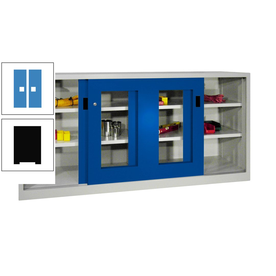 Schiebetürenschrank - Sichtfenstertüren - 1.000x2.000x400 mm (HxBxT) - 4 Böden, gepulvert - Zylinderschloss - anthrazitgrau