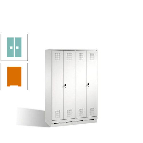Doppel-Spind, Doppeltüren, Garderobenschrank mit Sockel, 4 Abteile a 300 mm, Korpus anthrazitgrau, Tür anthrazitgrau, 1.800 x 1.200 x 500 mm (HxBxT)