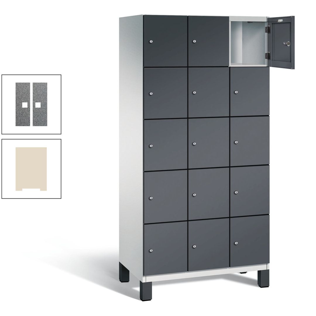 Fächerschrank, Stahlschrank, 15 Fächer, Türöffnungsbegrenzer, Füße, 1.980 x 900 x 525 mm (HxBxT), Korpus anthrazitgrau, Front anthrazitgrau