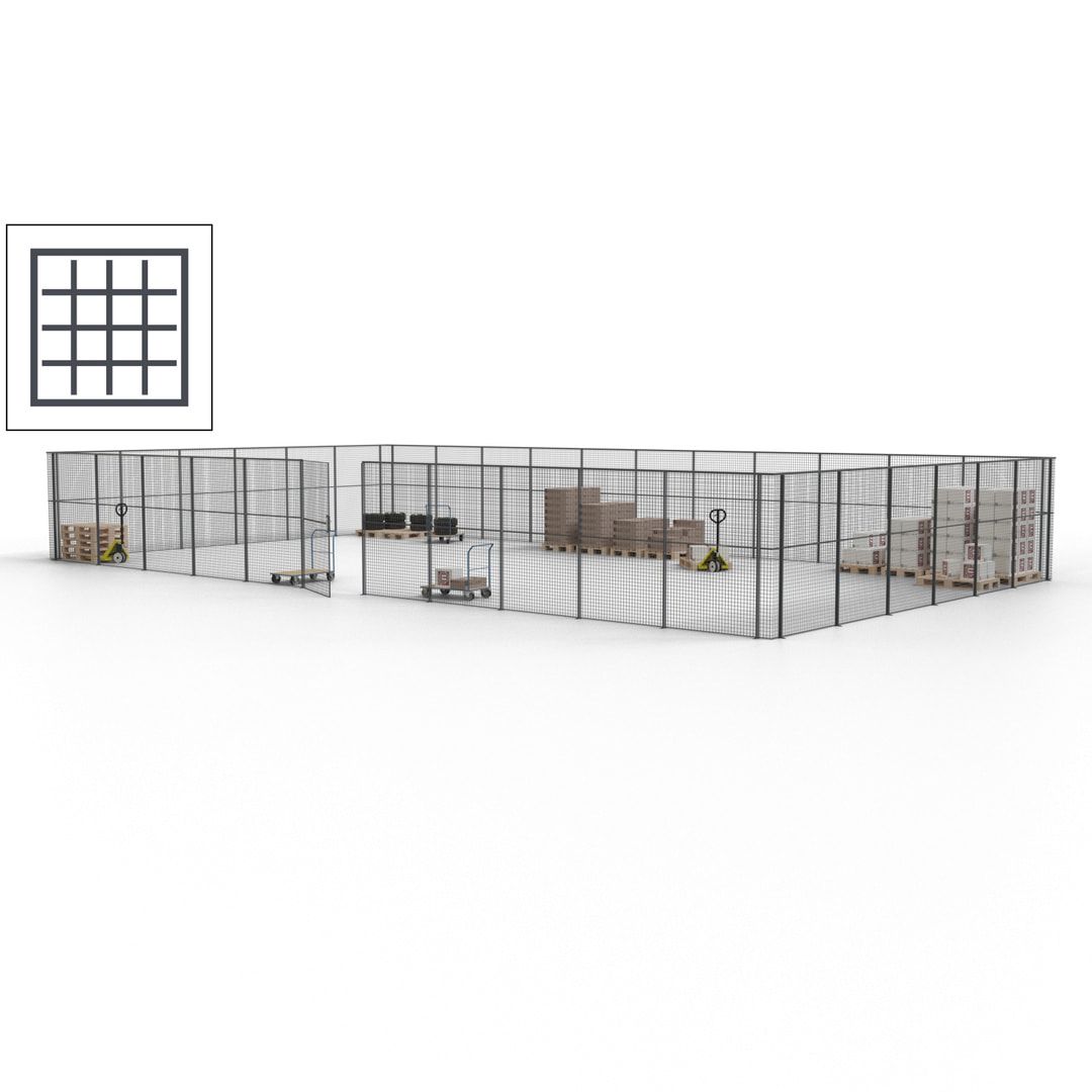 Maschinen Schutzgitter - Hallentrennwand - Sicherheitszaun - Tür - 51 m - 2.200 x 16.900 x 9.400 mm (HxBxT) - enzianblau