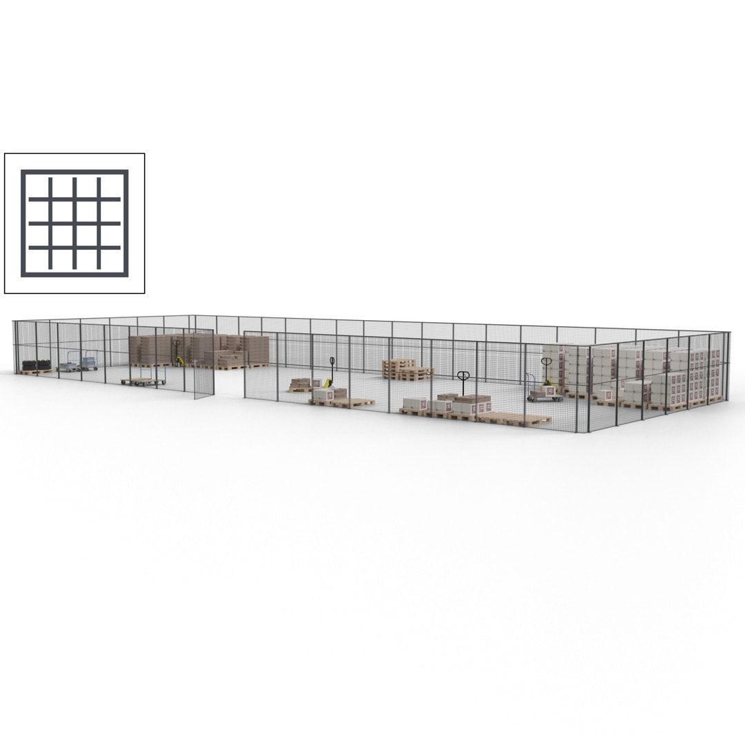 Maschinen Schutzgitter - Hallentrennwand - Sicherheitszaun - Tür - 69 m - 2.200 x 19.900 x 15.400 mm (HxBxT) - enzianblau
