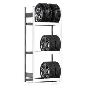 Reifenregal mit Tiefenriegel - 250 kg - 2.000 x 875 x 400 mm (HxBxT) - 3 Ebenen - erweiterbar - Steckregal BERT