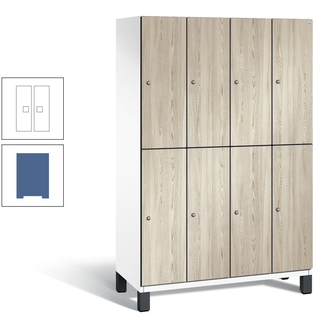 Fächerschrank, Garderobenschrank, mit Füßen, 4 Abteile, 1.980 x 1.200 x 525 mm (HxBxT), Korpus anthrazitgrau, Tür Donau-Ahorn
