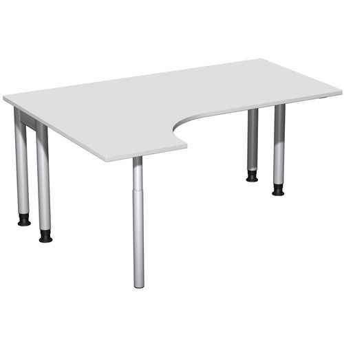 Eckschreibtisch, Ecke links, Füße einseitig verkürzt, 4-Fuß Pro, höhenverstellbar, 680-800 x 1.600 x 1.200 mm (HxBxT), Dekor Ahorn