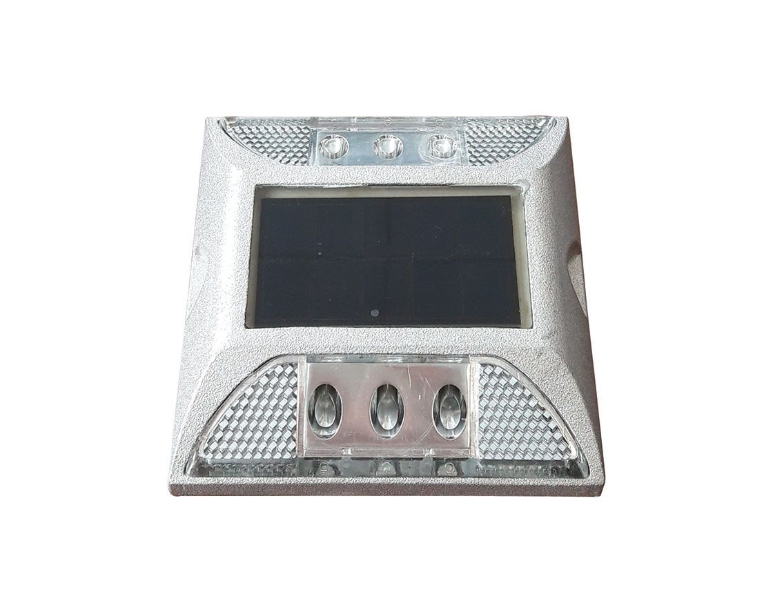 Solar-Straßenbolzen - 6 LED-Leuchten - Aluminium - 25 x 105 x 105 mm (HxBxT) - silber - VPE 6 Stück