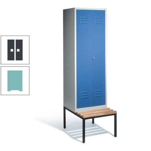 Doppel-Spindschrank, Buche Sitzbank untergebaut, 2 Abteile a 300 mm, Korpus lichtgrau, Tür anthrazitgrau, 2.090 x 610 x 815 mm (HxBxT)
