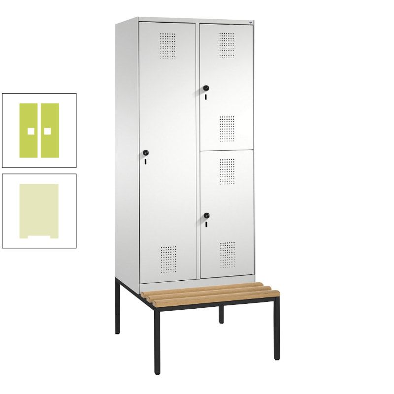 Garderobenschrank, Spind ein- und doppelstöckig Sitzbank, 2 Abteile, 3 Fächer, 2.090 x 800 x 500 mm (HxBxT), Front anthrazitgrau, Korpus anthrazitgrau