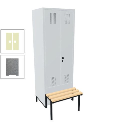 Doppel-Spind, Garderobenschrank, Buche Sitzbank integriert, 2 Abteile a 400 mm, Korpus anthrazitgrau, Tür anthrazitgrau, 1.850 x 800 x 815 mm (HxBxT)