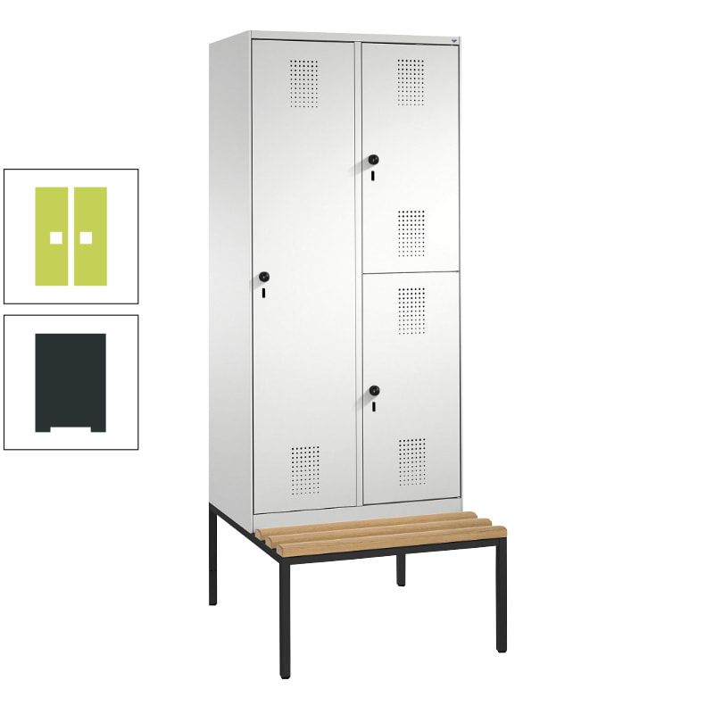Garderobenschrank, Spind ein- und doppelstöckig Sitzbank, 2 Abteile, 3 Fächer, 2.090 x 800 x 500 mm (HxBxT), Front anthrazitgrau, Korpus anthrazitgrau